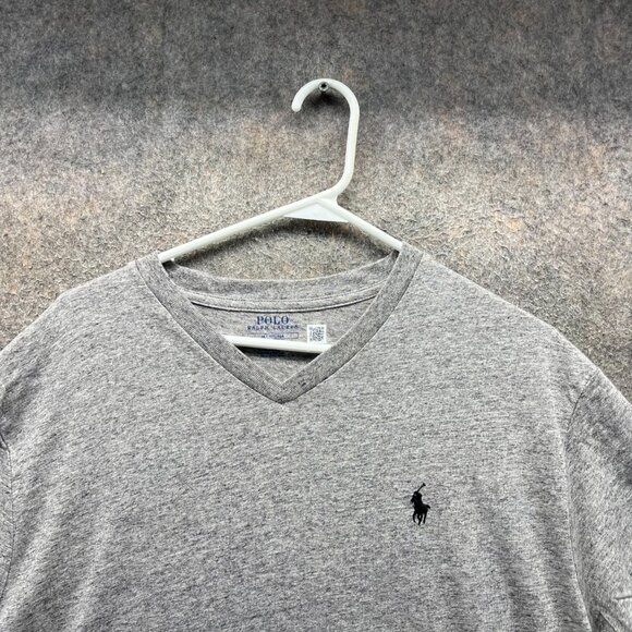 Polo Ralph Lauren Shirt Mens Medium Gray Casual Tee Classic Fit V Neck Pony Logo - Picture 5 of 10